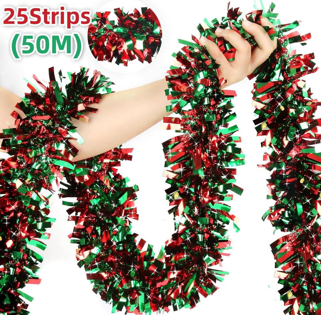 2/50M Christmas Tinsel Garlands Decoration Bar Tops Red Green Wreath Xmas Tree Ornaments Party Home Staircase Decor Pendant Prop