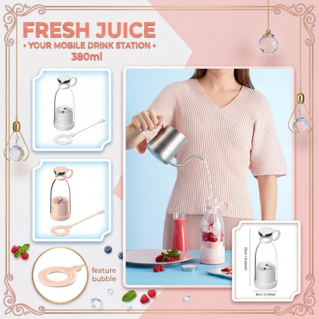 Portable Electric Juicer Cup - Wireless Charging For Home, Travel, And Use, Stainless Steel Blades, Makes Personal Smoothies