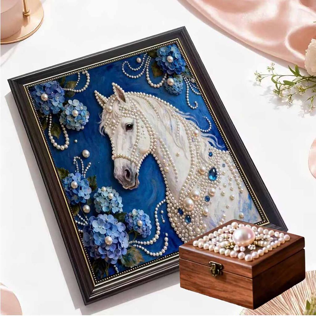 Perlweißes Pferd und Schmetterling DIY Diamantmalerei Kits 15,7x19,6 Zoll Edelstein-Kunst Diamantmalerei Kits Ohne Rahmen für Erwachsene Geschenkidee Hauswanddekoration