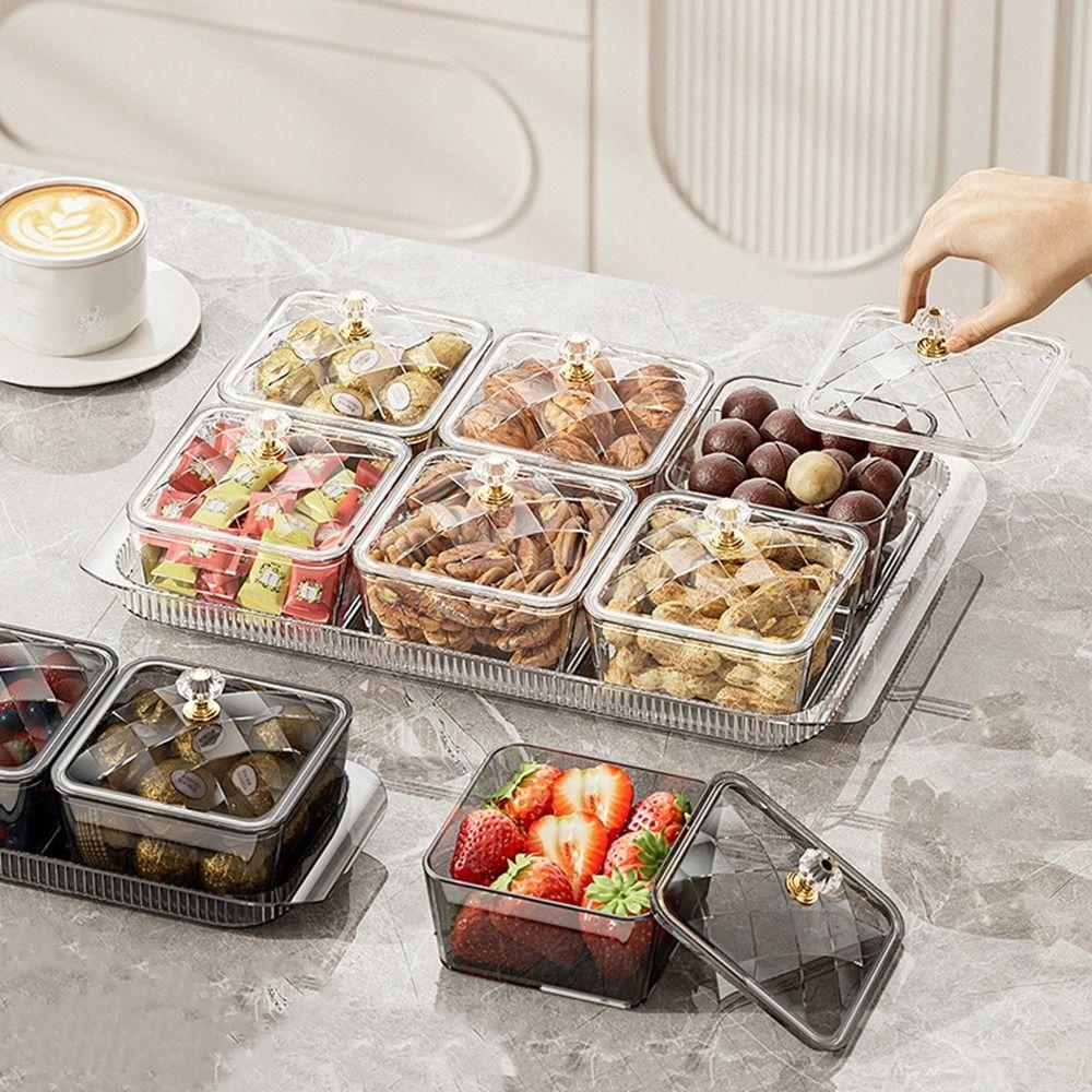 Dustproof Fruit Plate Partition Platter 2/4/6 Grids Snack Dessert Tray  Living Room