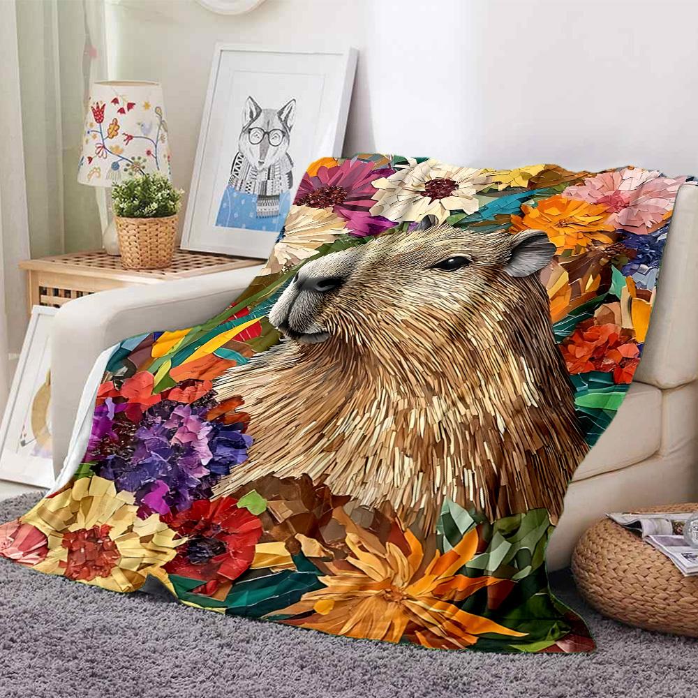 1pc Capybara, Floral Blanket - Perfect Gift for Birthdays, Christmas & Halloween- Soft, Warm & Versatile yy250909153