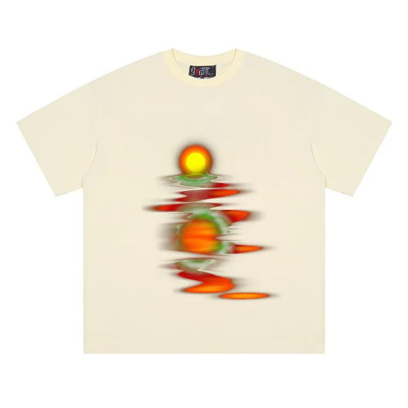 

Футболка с графическим принтом «Отражение в сумерках», масляная живопись, свободная футболка с круглым вырезом для мужчин и женщин с короткими рукавами XXXXXL