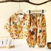 Children's Home Clothes Cotton Silk Set Summer Men's and Women's Pajamas Artificial Cotton Two Piece Set Cotton Silk Air Conditioning Clothes