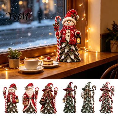 Christmas Witch Collectibles Santa Claus/Snowman/Witch Figurine with Tree Skirt Design, Table Centerpiece Hand Painted Holiday Statues for Christmas,