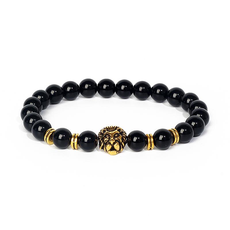 Leopard Head Beaded Bracelets for Men Women 8mm Rock Lava Stone Crown King Lion Charm Bracelet Set Natural Stone Elastic Jewelry