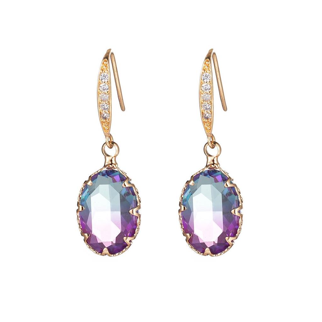 Elegant Geometric Oval Gemstone Earrings with Zircon Inlay - Exquisite Tourmaline Design