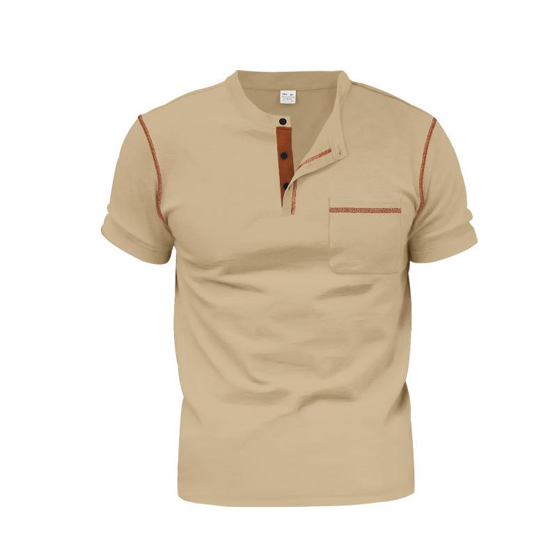 Summer New Loose Casual Patchwork T-shirt Homme Short Sleeve Simple Fashion All-match Pullover Tee Men Round Neck Buttons Top