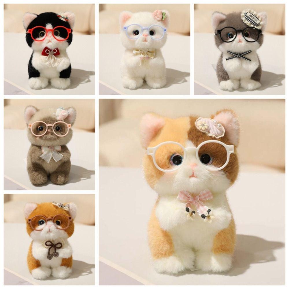 Soft Cute Cat Keychain Small Comfort Stuffed Animal Kawaii Glasses Key Ring  Daily Accessories