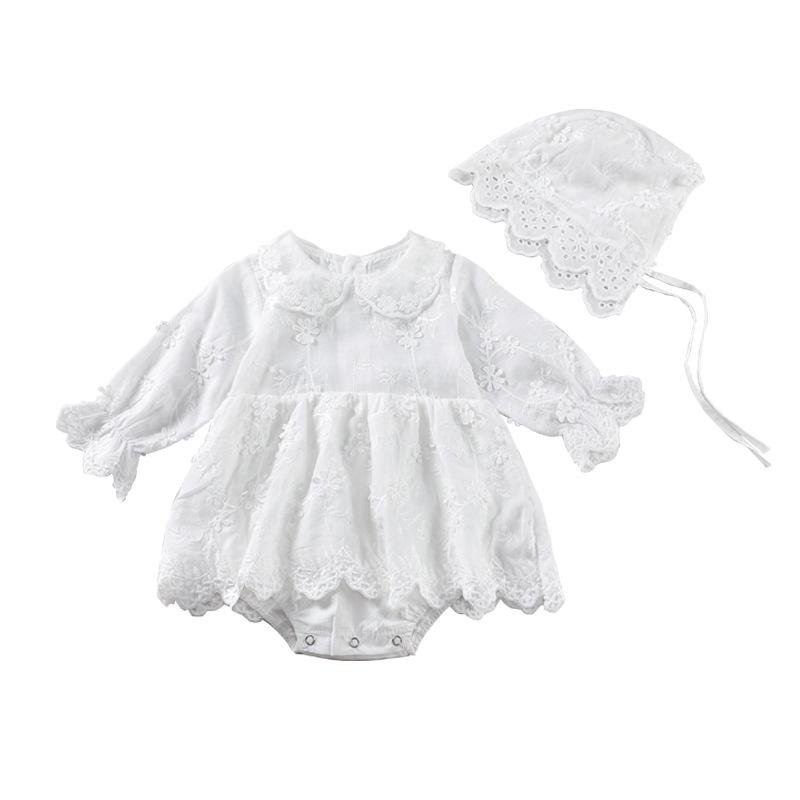 Spring Autumn Baby Girl Floral Embroidered Long Sleeve Romper Infant Bodysuit Crawling Clothes 66 белый