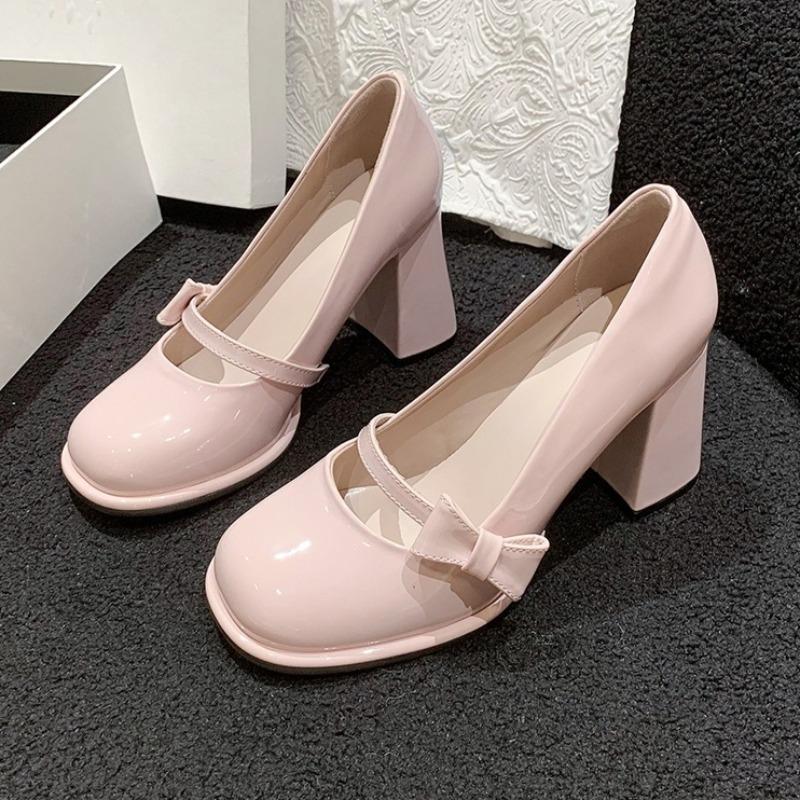 Fashion Bow Women Chunky High Heels Shoes Fashion Shallow New Trends Sandals 2025 Autumn Party Heeled Shoes Dress Zapatillas De Mujer