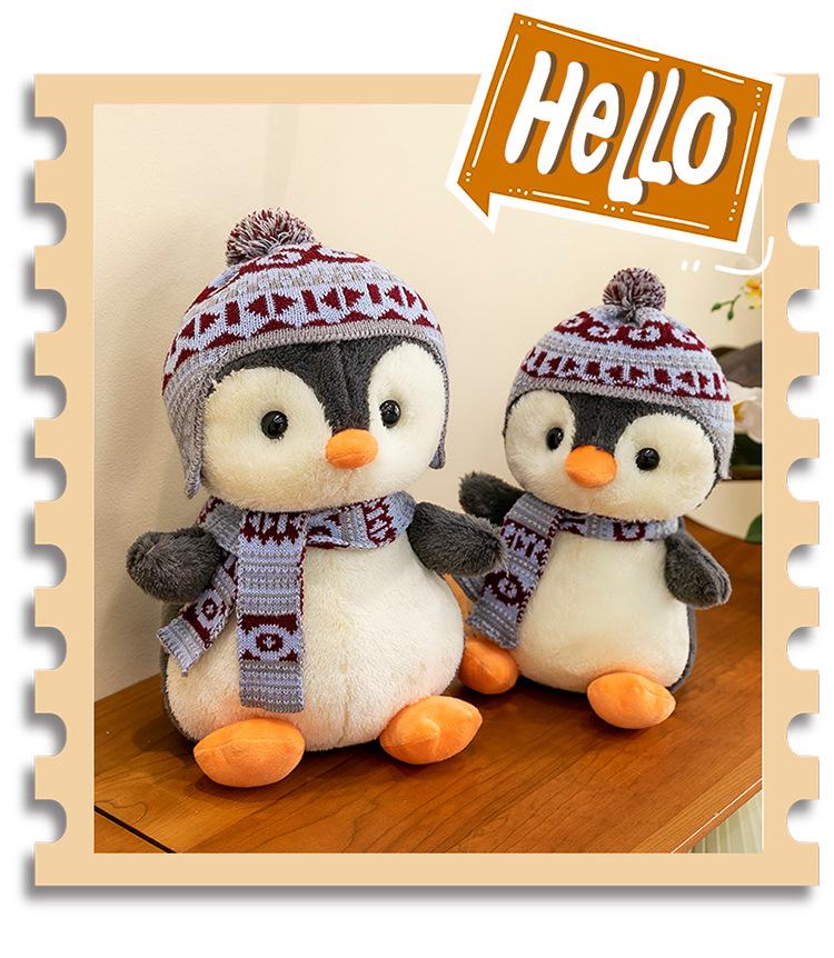 Children's Winter Hooded Scarf Penguin Plush Backpack Doll