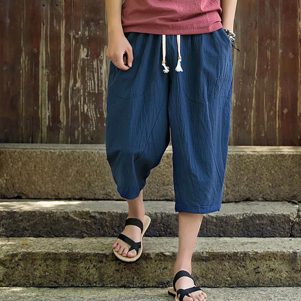 Buy FEYES Men Casual Linen Calf-Length 