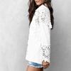 Camicia con ricamo a punto croce, colletto ricamato, manica lunga, spalle scese, tinta unita, poliestere, per pendolari, stile primaverile