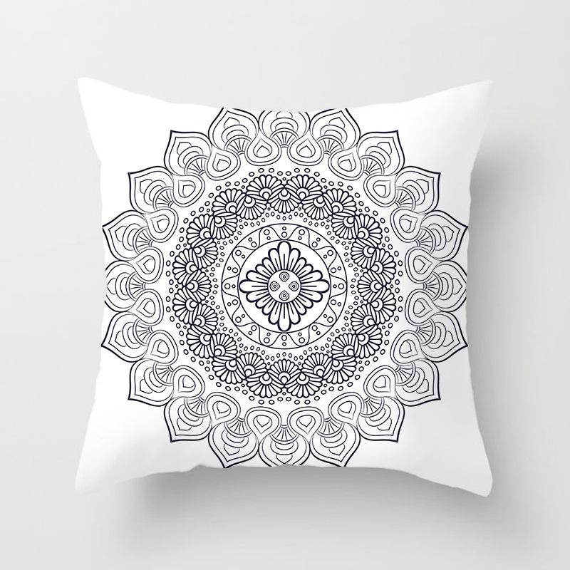 Black and White Ethnic Style Elephant Print Car Cushion Cover Sofa Pillow Cover Homewares