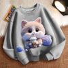 Cute Milk Tea Cat Round-neck Sweatshirt for Children, Fashionable Long-sleeved Casual Sweatshirt for Boys and Girls in Spring and Autumn