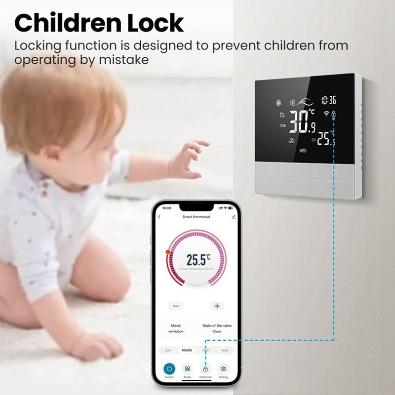 Coil Unit Voice Temperature Controller Control Panel WiFi Smart Thermostat Switch Heating Cool 3 Speed Fan