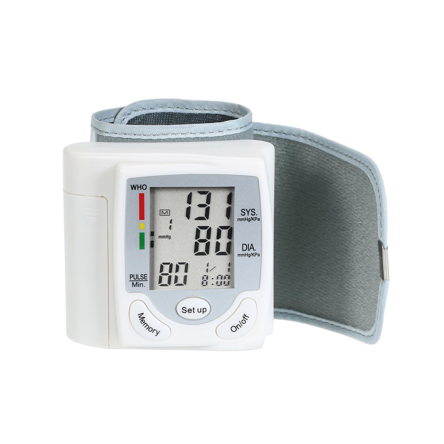 LCD Display Blood Pressure Monitor Wrist Pulse Meter Automatic Digital Pulsometer Sphygmomanometer Family Diagnostic-tool Color: White