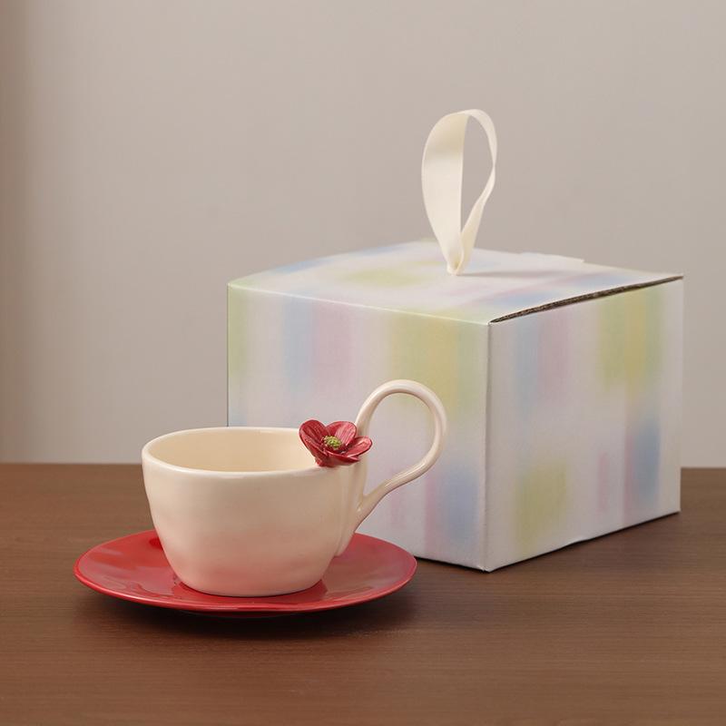 Handmade Pinched Flower Ceramic Teacup Women'S Home Office Coffee Cup Simple Milk Cup With Saucer And Spoon