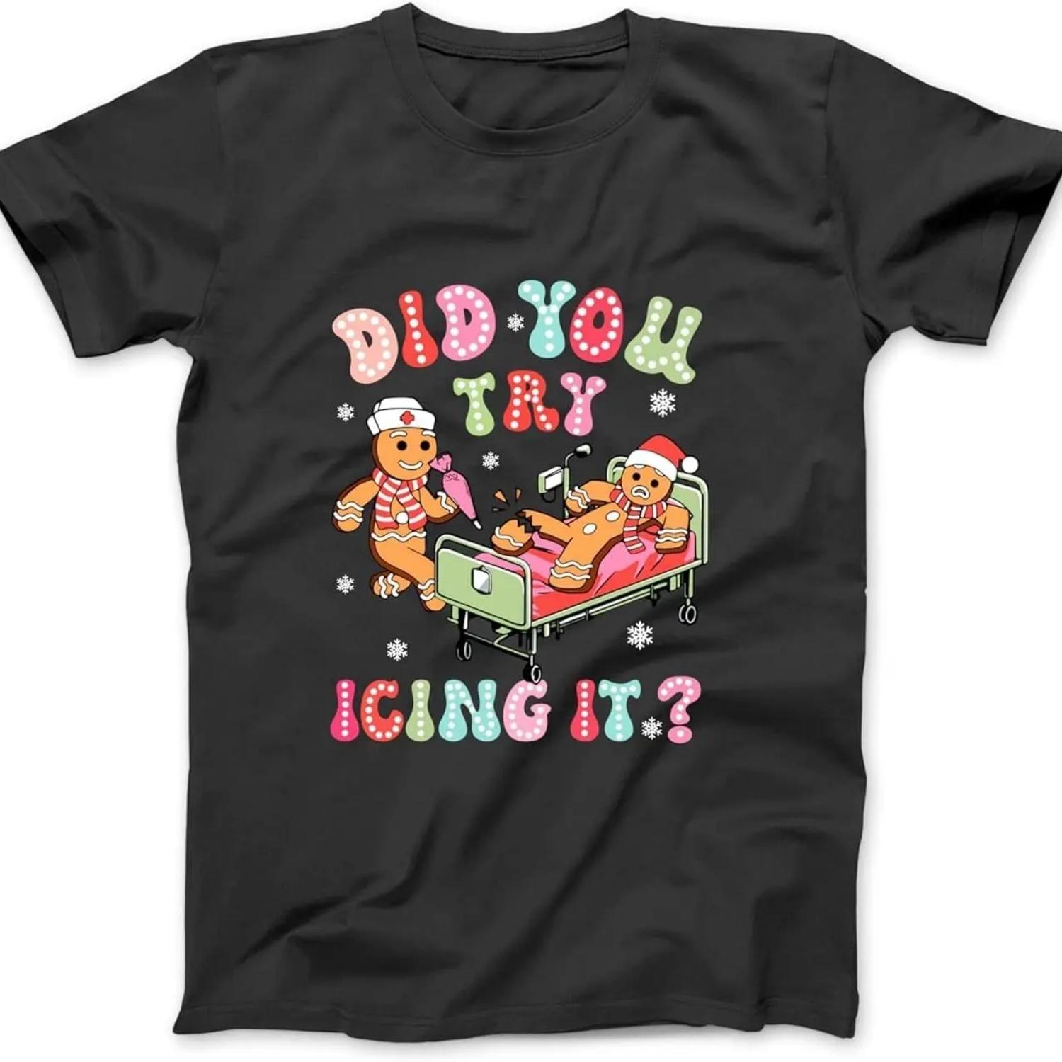 

Did You Try Icing It_ Gingerbread Nurse Christmas Pajamas Long Sleeve, T-Shirt, Sweatshirt, Hoodie for Men, Women, Kids S чёрный