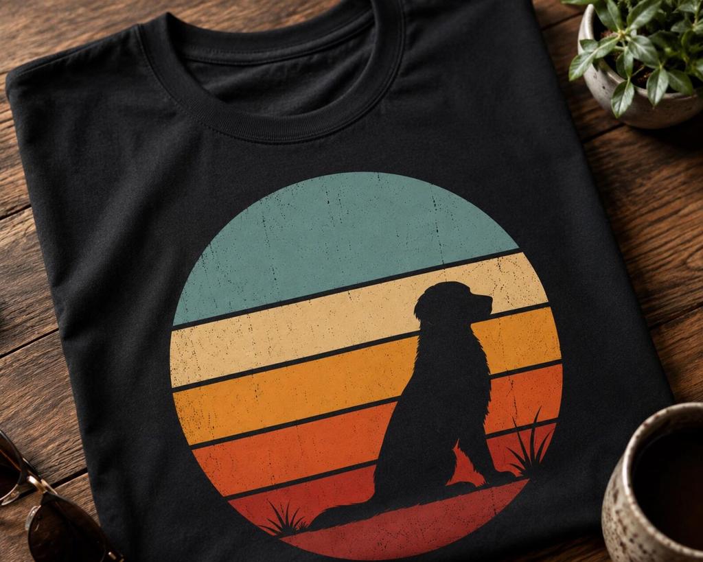Retro Dog Sunset T-Shirt and kids tshirt, Vintage Dog Silhouette Graphic, Pet Lover Apparel