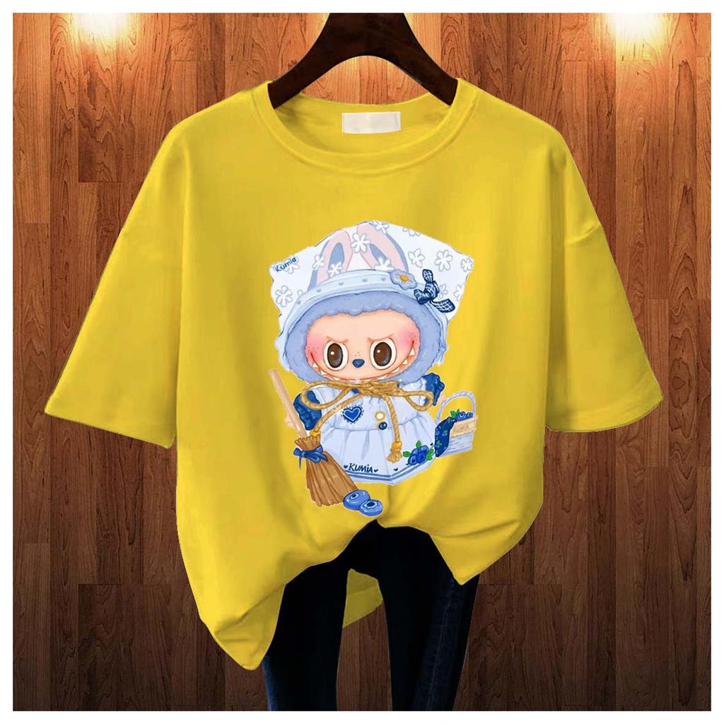 New Labubu Children's T-shirt Maid Outfit LABUBU Pattern Round Neck Short Sleeved Casual Versatile Girl's Top