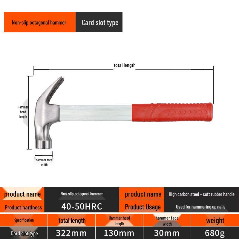 Osmihranné kladivo se čtvercovou hlavou s dřevěnou rukojetí, ideální pro těžké demoliční a zednické práce.