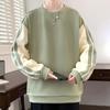 Herren Übergröße Color Block Hoodie - Frühling & Herbst Rundhals Langarm T-Shirt Innere Basisschicht mit bedruckter Oberbekleidung.