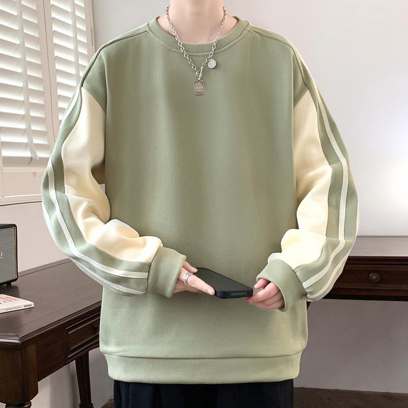 Herren Übergröße Color Block Hoodie - Frühling & Herbst Rundhals Langarm T-Shirt Innere Basisschicht mit bedruckter Oberbekleidung.