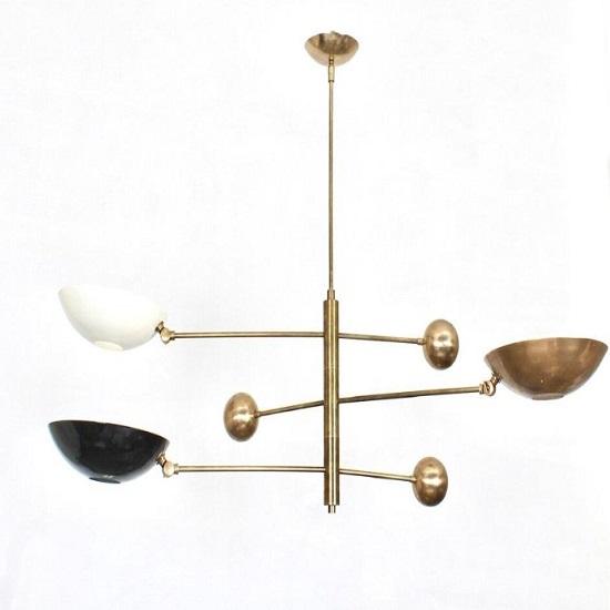 “3 Light Mid Century Modern Raw Brass Sputnik Chandelier Pendant Ceiling Fixture”