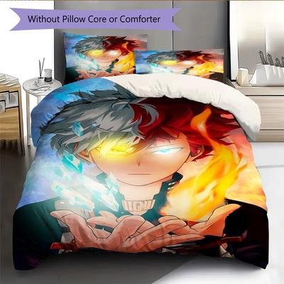 Juego de Cama con Estampado de Anime Colcha Funda de Colcha Funda de Almohada Decoración del Hogar Regalo de Cumpleaños (1 * funda nórdica + 2 * fundas de almohada, sin núcleo)