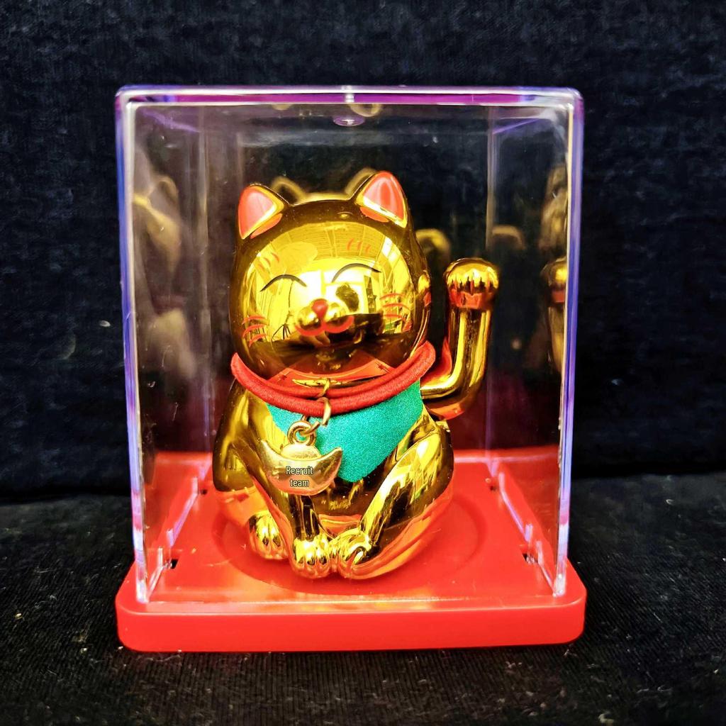 Solar-Powered Waving Maneki-neko Ornament, 2-Inch, Attracts Wealth for Office Desk or Cashier Counter Decoration