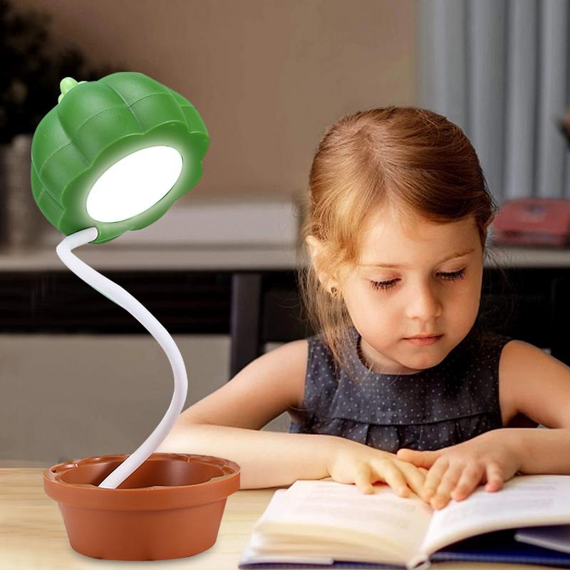 Plant Night Light Cute Mini Cactus Led Light Touch Dimming Desk Lamp Atmosphere Light Adjustable Neck Cartoon Cactus Led Table
