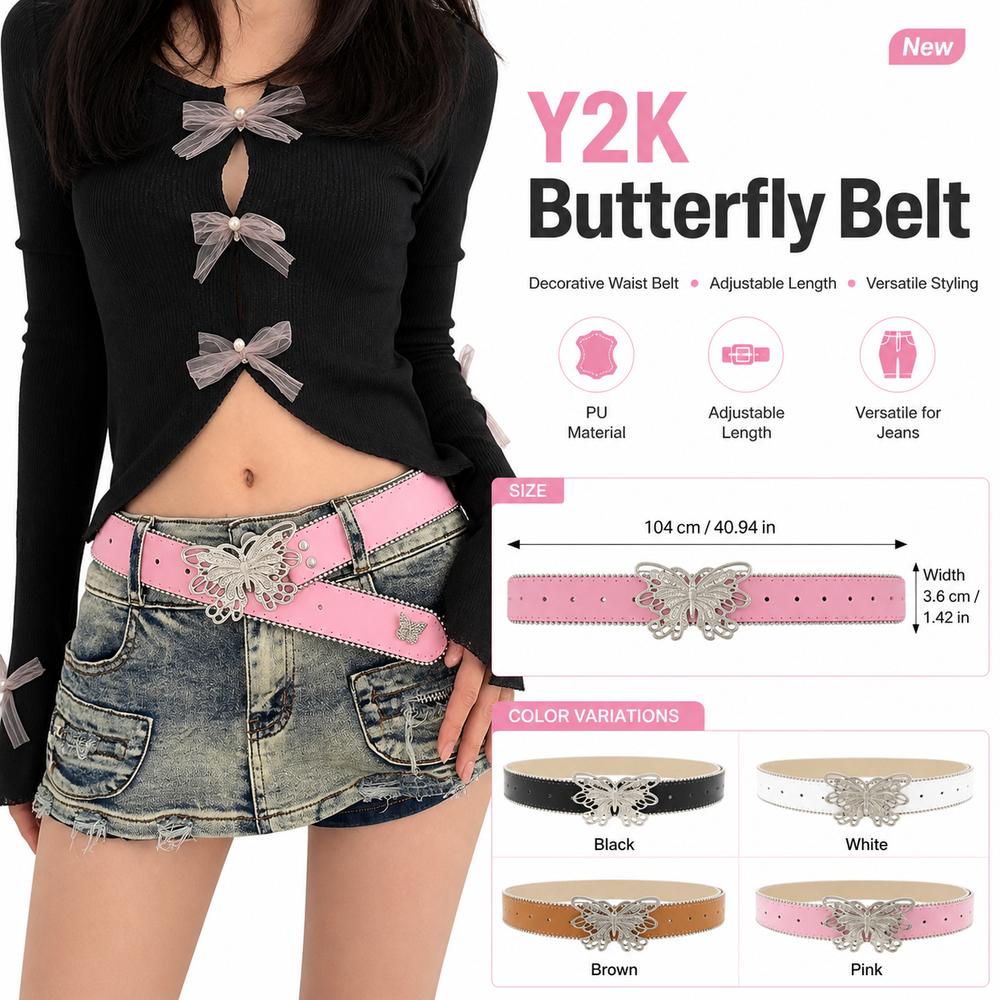 Butterfly Buckle Women's Belt PU Waistwear New Decorative Belt Jeans Accessories