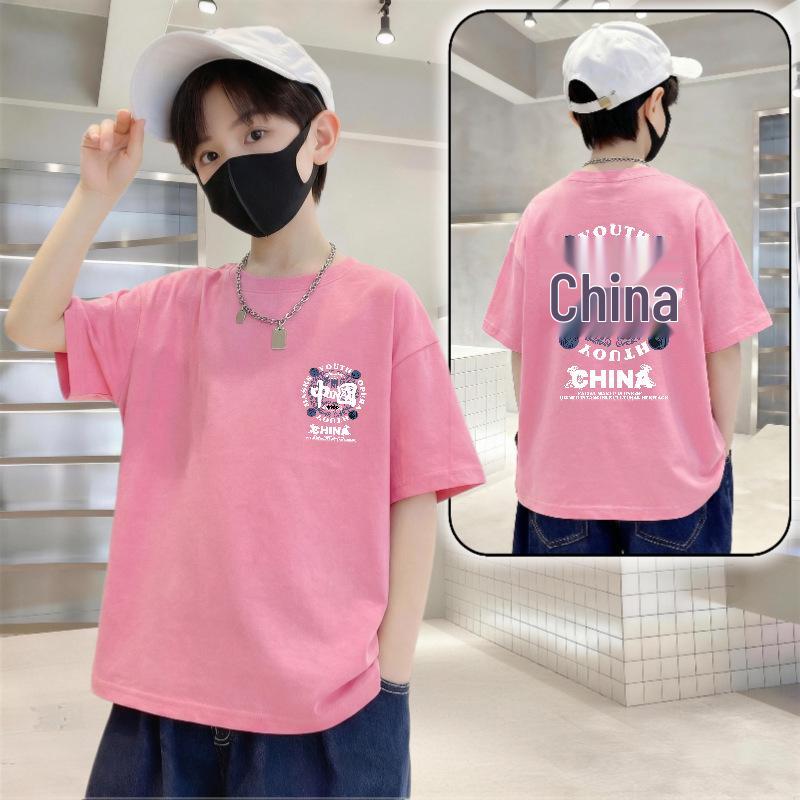 Boys' Trendy Loose Fit Letter Print Cotton T-shirt - Summer 2026