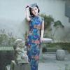 Elegant Vintage-Inspired Silk Cheongsam Dress Women Slim Fit Long Gown With Collar Half High Neck Modern Retro Style