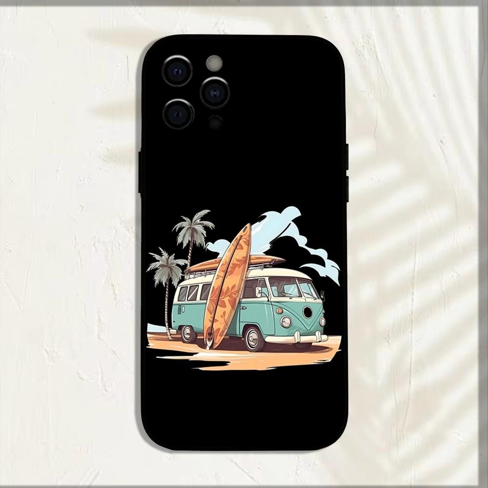 Combi Van Surf Phone Case For iPhone 15,14,13,12,11,Pro,X,XS,Max,XR,Plus,Mini Soft Black Cover