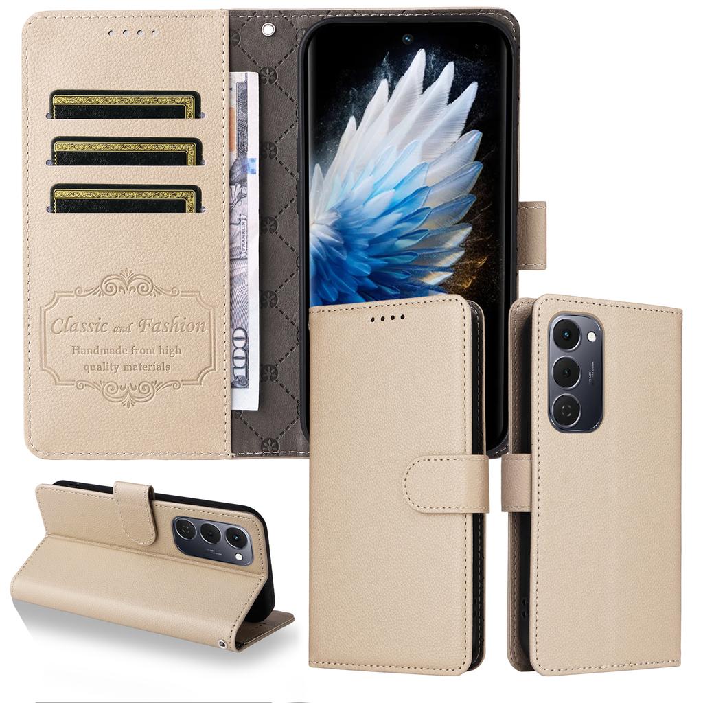 For TECNO Spark 40 Pro+ 4G Case RFID Blocking 3 Card Slots PU Leather Phone Cover with Wrist Strap