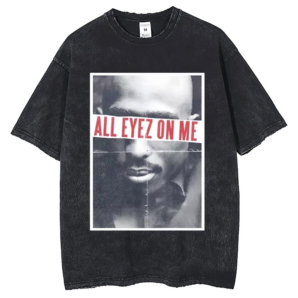 Men Rap 2pac Graphic Print T Shirt Summer Casual Short Sleeve T-Shirts Tops Tshirts Streetwear Vintage Tupac Tee