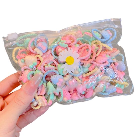 20Pcs Hair Ropes Colorful Cartoon Flower Bowknot Frog Decor High Elastic Girl Hair Ties Hair Accessories