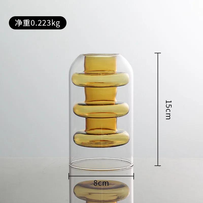 Hot Sell Colored Glass Vase Double Layered Nordic Flameless Rattan Aroma Bottle High Borosilicate Living Room Flower Arrangement