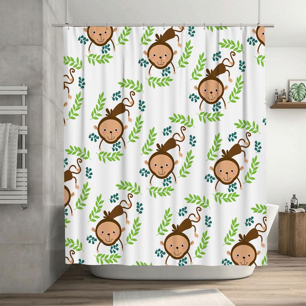 Bathroom Curtain With Cute Monkey Pattern, Waterproof Fabric Shower Rug Cover Decorative Home Accessories