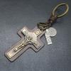 Unique Crucifix PU Leather Keychain Religious Key Ring Bag Pendant for Daily Use Trendy Punk Inspired Key Accessory