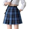 Women's Blue Plaid A-Line High Waist Pleated Skirt - College Style, Plus Size, Short Length for Spring & Autumn