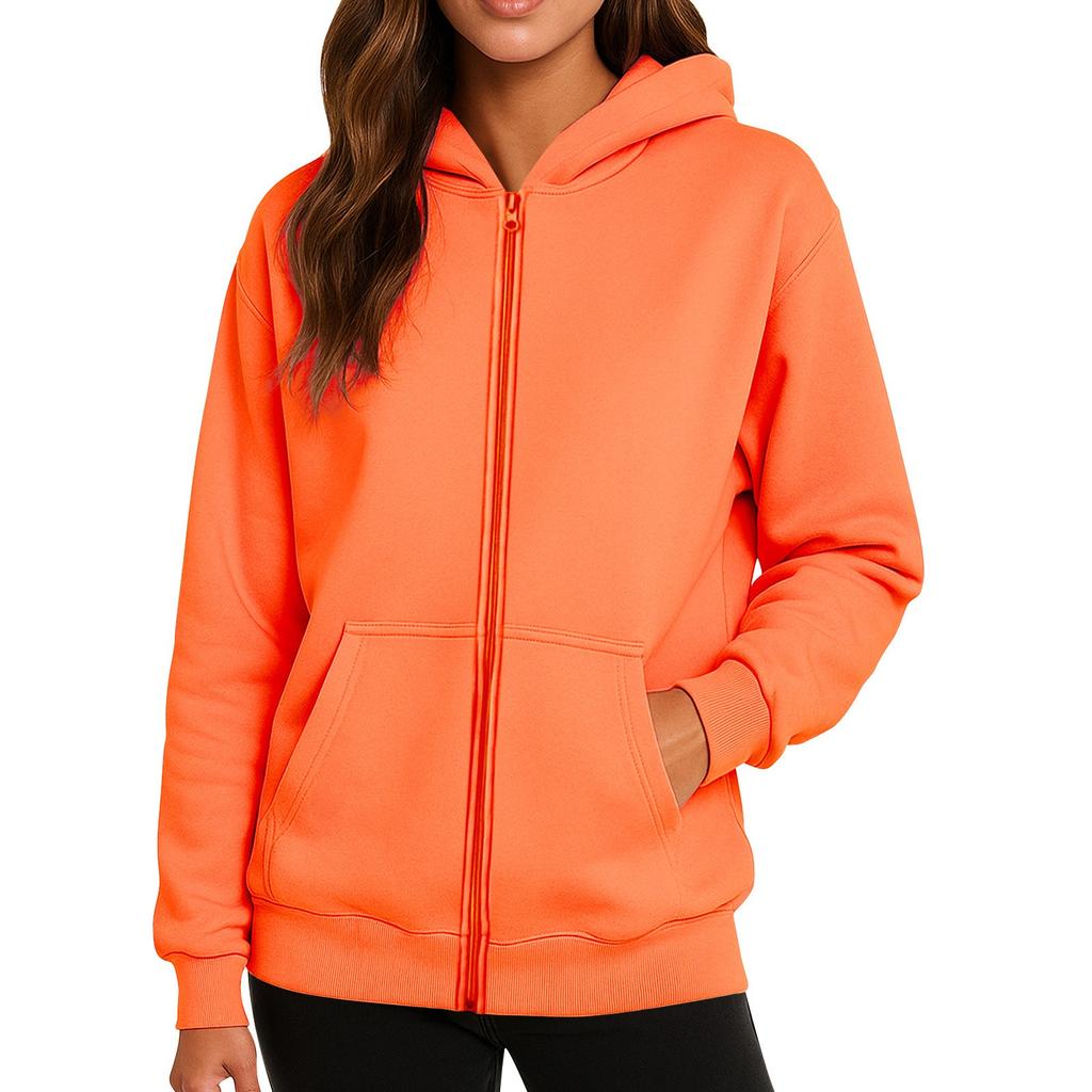 Ladies' Fashionable Solid Color Casual Hooded Long Sleeved Coat