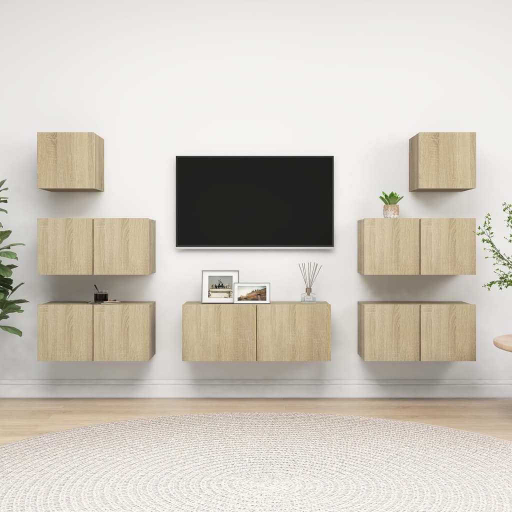Vidaxl 7-Cz. Zestaw Szafek Tv, Dąb Sonoma, Materiał Drewnopochodny