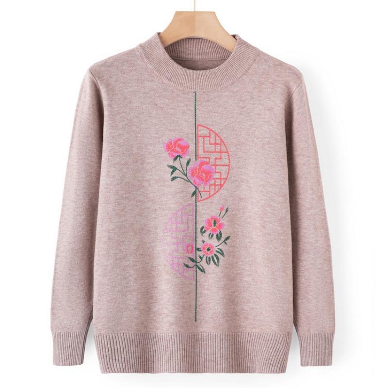 Mom Autumn Knitted Sweater Top Medium and Old Autumn and Winter Crew Neck Bottoming Shirt Grandma Pullover Sweater Elderly Clothes