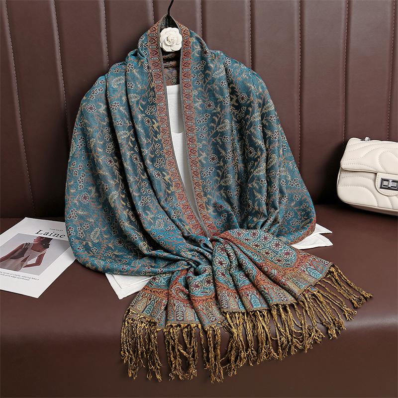 

Paisley Pashmina Shawl Scarf Women Jacquard Cashew Printed Scarves Flowers Borders Female Tassel Blanket Wraps Ethnic Shawls