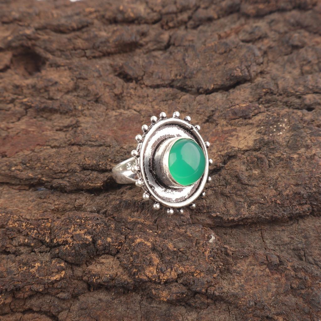 Sisters Day Sale Green Onyx Gemstone 925 Sterling Silver Elegant Stackable Ring RR-49-32