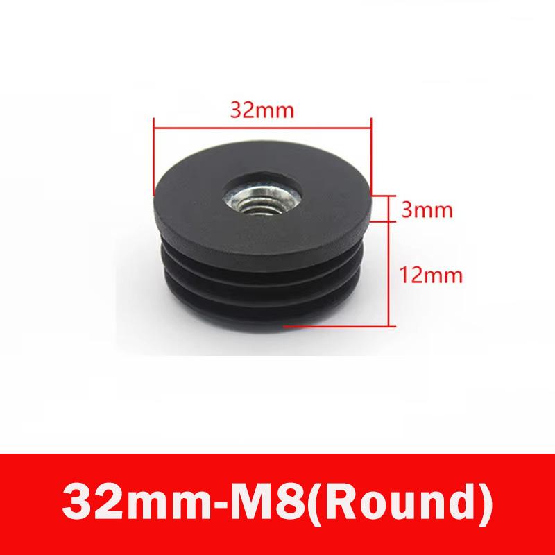 4/8pc Black Square/Round Plastic Pipe Plugs Furniture Leg Feet With M6 M8 M10 Nut Hole Tube Blanking End Inserts Caps Pipe Cover