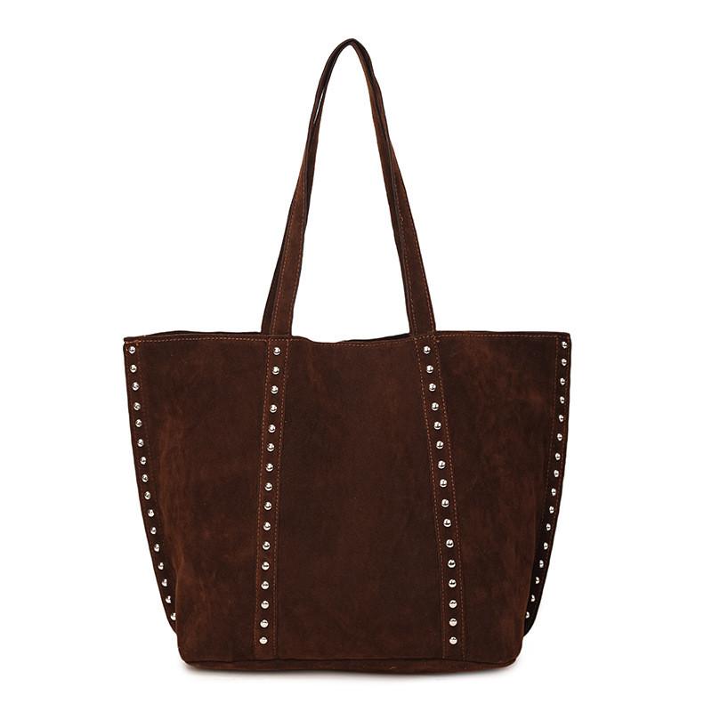 Vintage European Style Leather Corduroy Tote Bag For Daily Use With Magnetic Closure And Interior Pockets